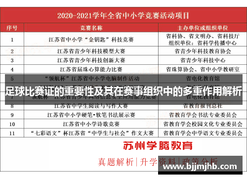 足球比赛证的重要性及其在赛事组织中的多重作用解析